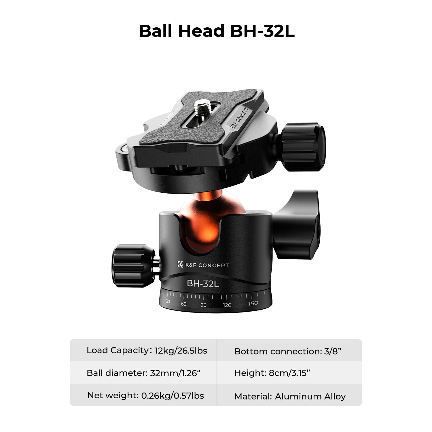 K&F Concept 78"/198cm Aluminum Camera Tripod for DSLR Cameras,Portable 26.4lbs/12KG Load Travel Tripod with 3-Section Central Axis, 360 Degree Metal Ball Head