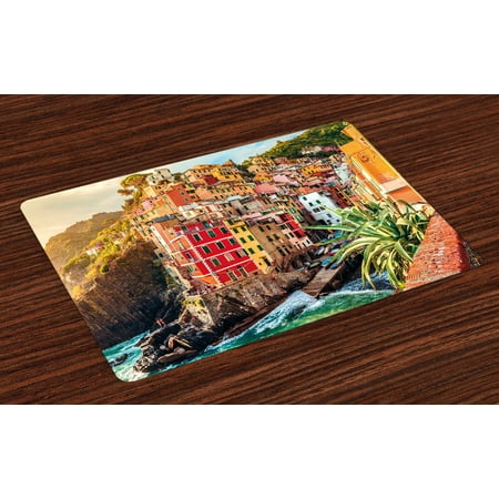 Italy Placemats Set of 4 Riomaggiore at Sunset Cinque Terre National Park Cliff and Coast Scenic Panorama, Washable Fabric Place Mats for Dining Room Kitchen Table Decor,Multicolor, by (Best Scenic Places In Italy)