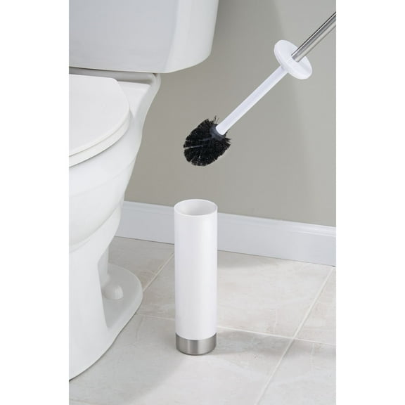 iDesign Toilet Brush and Holder, Brushed Stainless Steel, White
