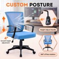thumbnail image 4 of Vyrox Mid-Back Mesh Office Chair Set of 2, Ergonomic Desk Chair with Lumbar Support, Adjustable Swivel Task Chair for Home Office, Blue, 4 of 7