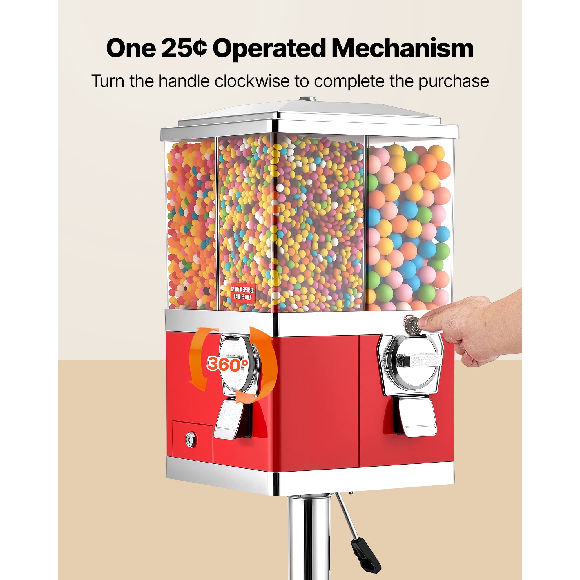 KFFKFF Four-Compartment Candy Vending Machine with Adjustable Stand, Gumball and Candy Dispenser for Shops, Arcades, and Family Events