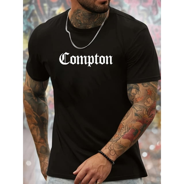 Playera Crusher para HombreComfy Stretchy Men's Short Sleeve Compton Graphic T-shirt, Trendy s For Summer Casual Daily Style Fashion Clothing Tee For Adult, Men, Women, Teen, Teenager, Adolescent, Y