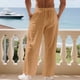 thumbnail image 5 of Pantalones largos para hombre, de ocio, con bolsillo, cordón, tubo recto, sueltos, fáciles de doblar, de moda, de poliéster, 5 of 9