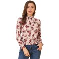 thumbnail image 1 of INSPIRE CHIC Women's Smocked Waist Ruffled Hem Stand Collar Floral Dotted Blouse, 1 of 6