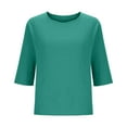 thumbnail image 5 of hotojiny Cotton Linen Tops for Women Lightweight 3/4 Sleeve Summer Crew Neck Shirts Casual Solid Color Plus Size Tee, 5 of 5