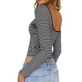 thumbnail image 7 of Kaemgyyd Going out Tops for Women Fashion Striped Low Back T-Shirts Spring Fall Clothes Scoop Neck Cropped Long Sleeve Shirts for Women, 7 of 7