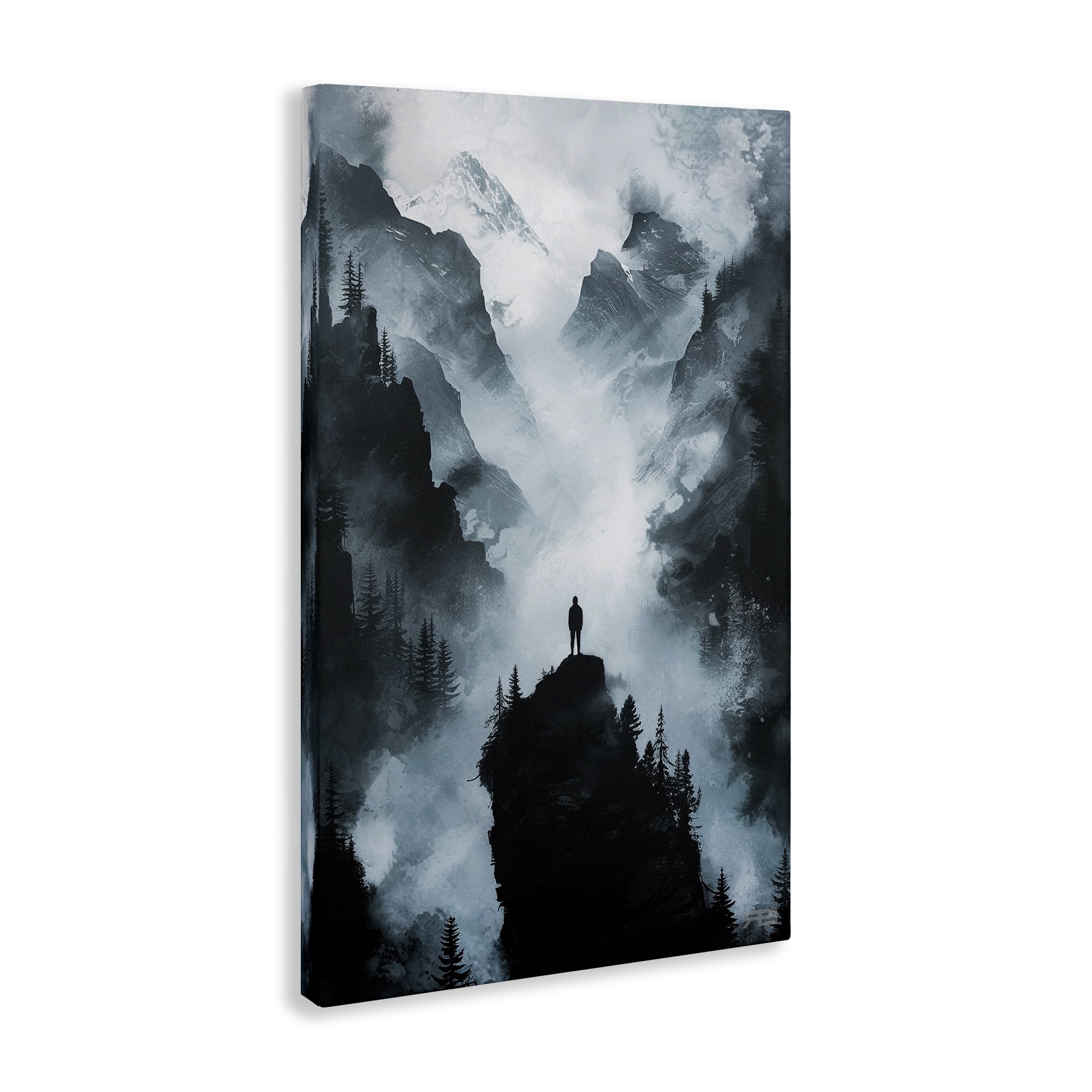 Stupell Industries Man on Intense Cliff Landscape & Nature Painting Wrapped Canvas Art Print Wall Art, 24 x 36