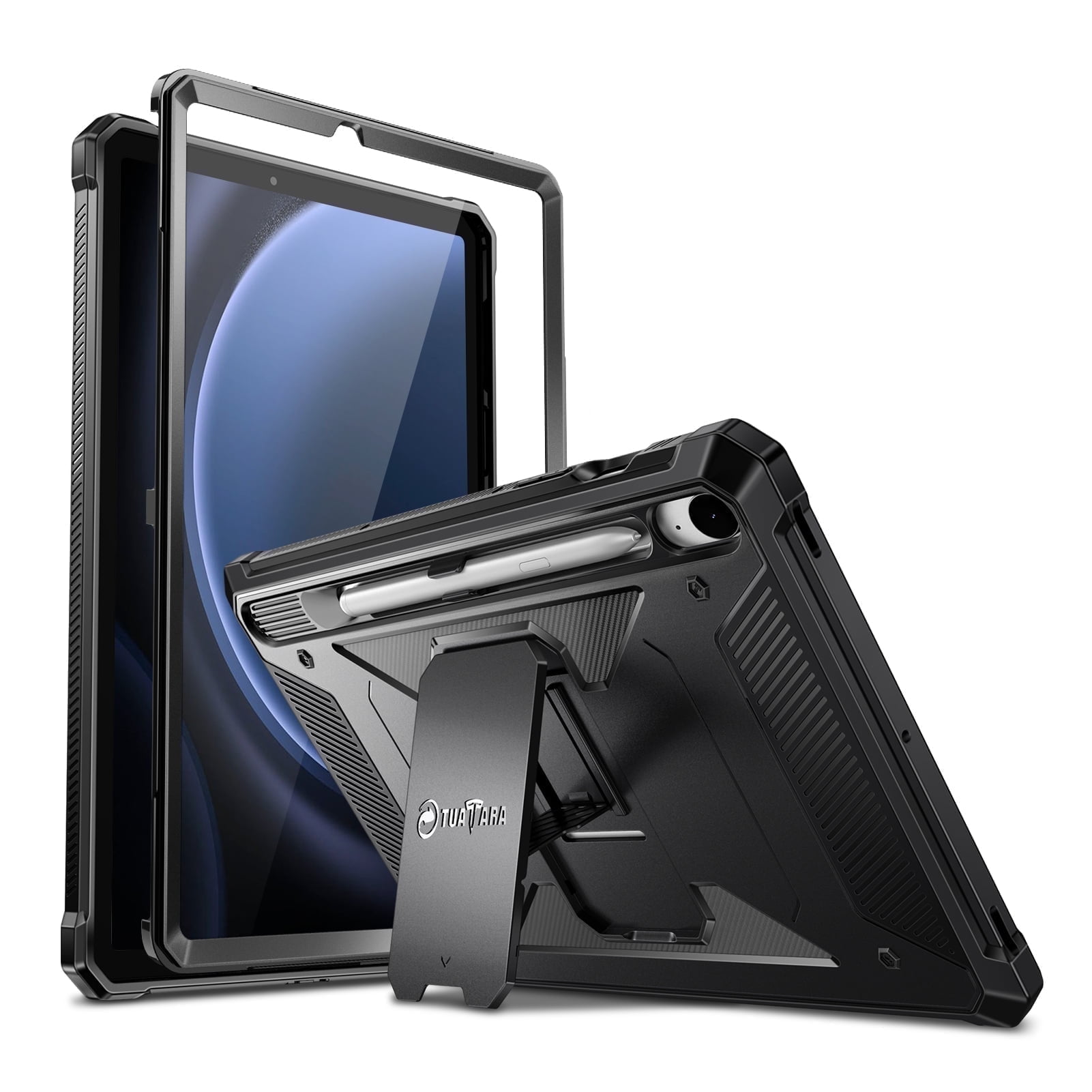 Fintie Shockproof Case for Samsung Galaxy Tab S10 Lite/ S10 FE/ S9 FE 5G 10.9 Inch/Tab S9 11 Inch, Tuatara Rugged Unibody Hybrid Bumper Kickstand Cover Built-in Screen Protector, Black