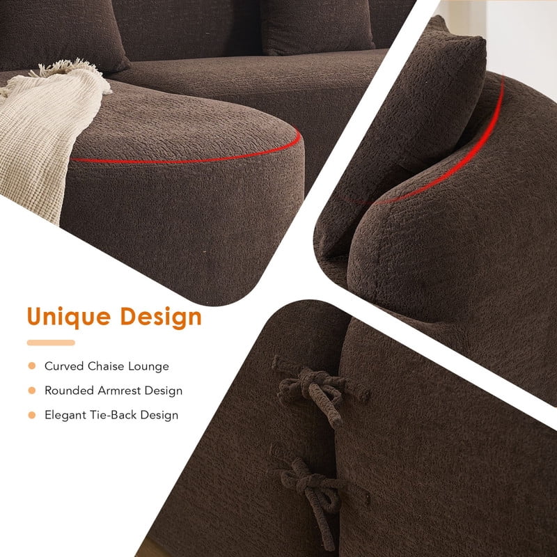 Curved Sectional Sofa with Chaise, 99'' Modern Luxury Chenille Cloud Couch for Living Room, Oversized 3-Seater Sofa Couch for Living Room, No Assembly