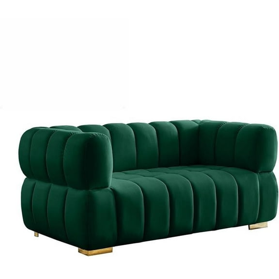 Maklaine Contemporary Velvet Loveseat with 2 Sets of Legs in Green