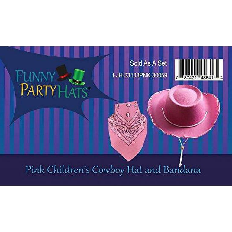 Quality Child Cowboy Costume Hat withFree Cotton Paisley Bandanna - Funny Party Hats TM (Pink Star Cowgirl Hat with Pink Paisley Bandana)