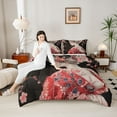 thumbnail image 4 of Homewish Tradition Geisha Girl Full Size Comforter Sets,Japanese Ukiyo-E Bedding Comforter Set,Red Black Bedding Sets For Men Women,Microfiber Bedroom Decor Reversible,3pcs, 4 of 8