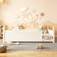 thumbnail image 2 of Bellemave Montessori Queen Floor Bed with Bookshelf, Solid Wood Kids Queen Size Bed Frame with Rail and Slats, No Box Spring Needed (Beige), 2 of 8