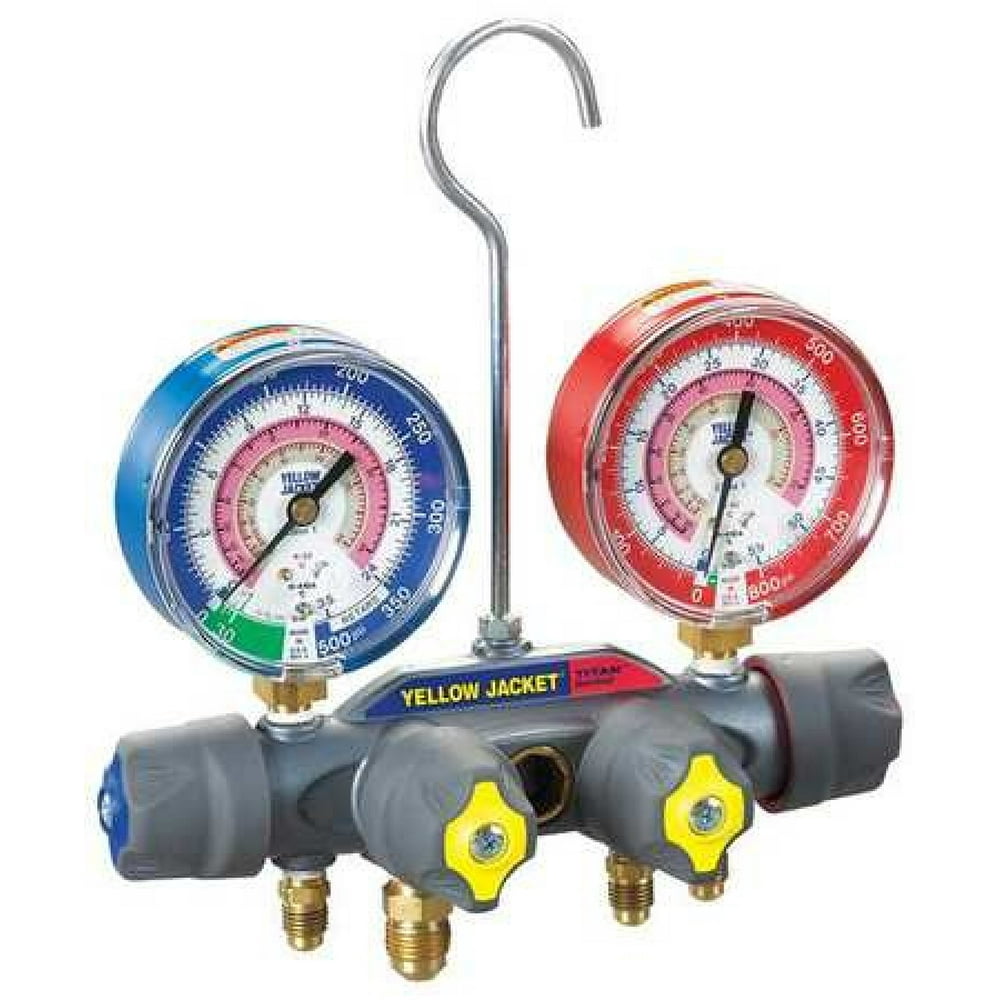 YELLOW JACKET 49963 Mechanical Manifold Gauge Set,4Valve