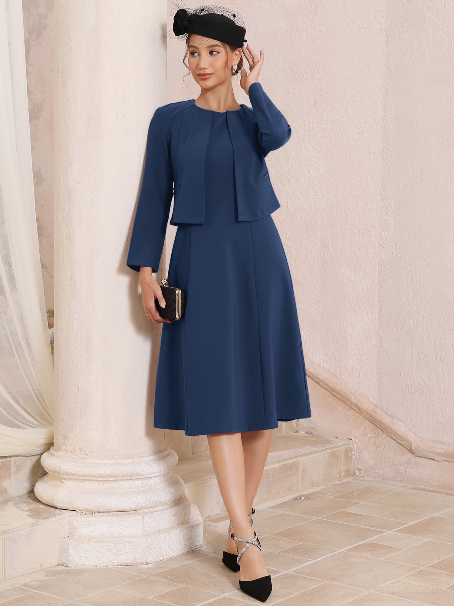 DARING DIVA Women's 2Pcs Formal Sleeveless Dress Blazer Suit Set 2XL Dark Blue