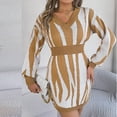 thumbnail image 6 of Lovskoo Sweater Dress for Women Trendy Casual Long Sleeve Bodycon Dress V-Neck Ladies Print Outing Dresses Khaki, 6 of 8
