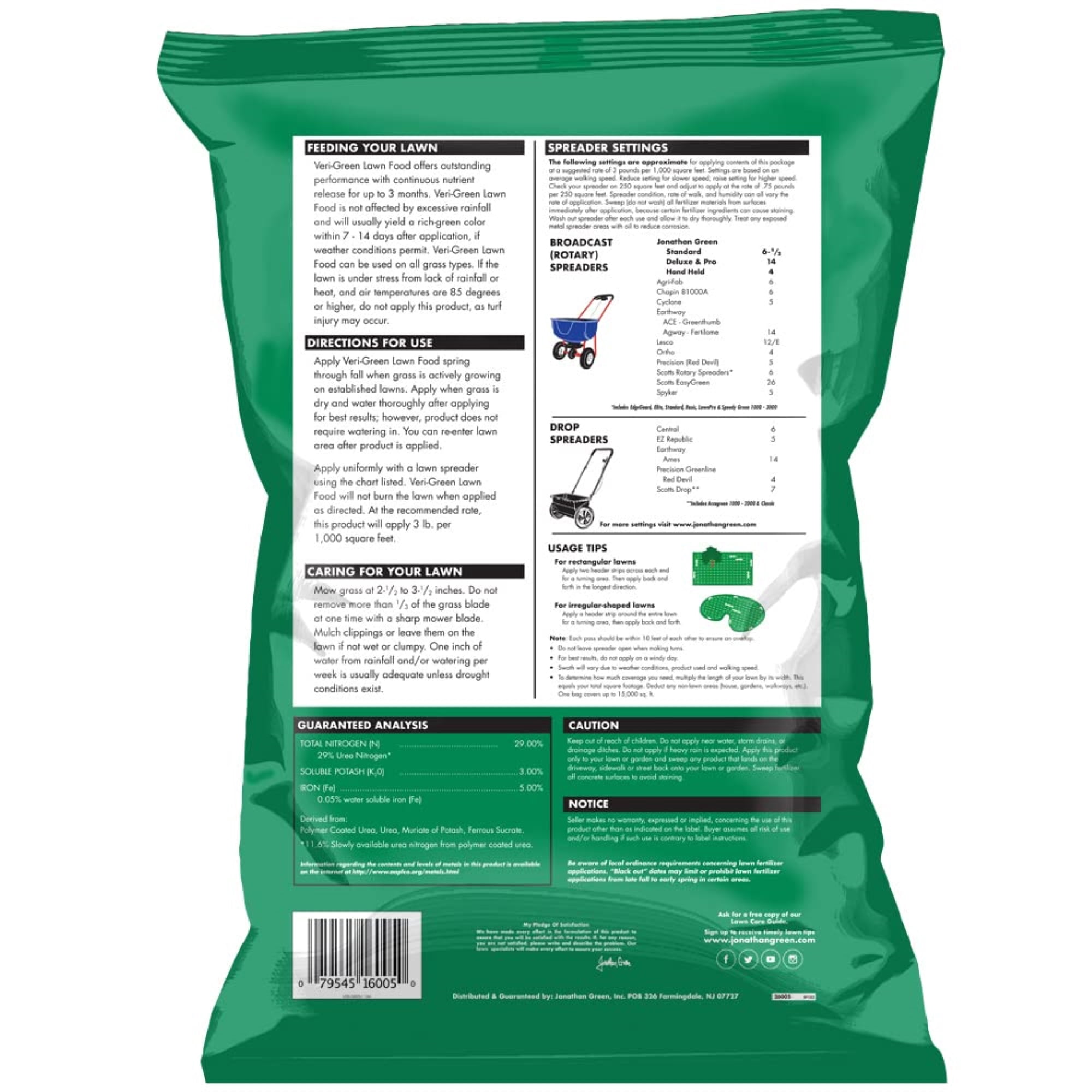 Jonathan Green Veri-Green Lawn Food - 29-0-3 Grass Fertilizer - 1 Pack, 15,000 Sq. Ft.