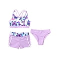 thumbnail image 3 of Zaldita Girls 3 Pieces Bikini Swimsuit Set Floral Print Sleeveless Bathing Suit Beach Swimwear Purple 6, 3 of 7