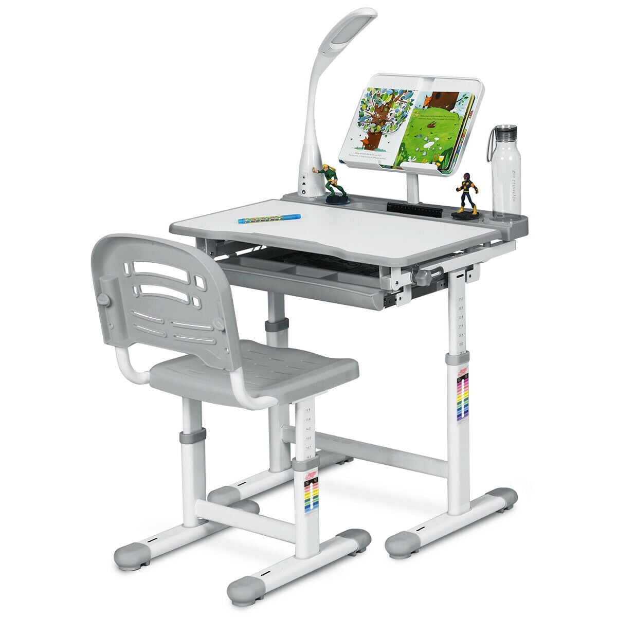 Gymax Height Adjustable Kids Desk Chair Set Study Drawing W