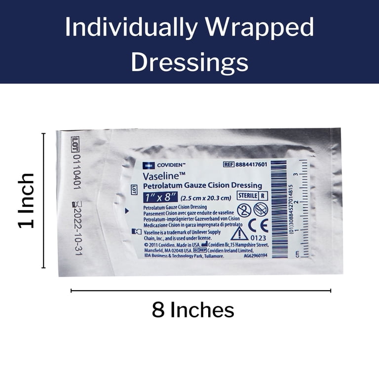 Vaseline Petrolatum Impregnated Dressing 1 x 8" Strip Mesh Gauze 8884417601  200 Ct - Walmart.com