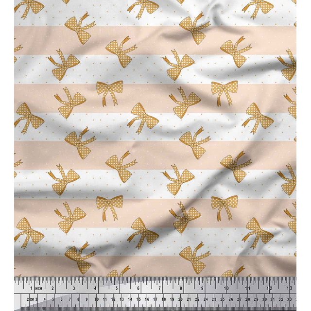 Soimoi Pink Poly Georgette Fabric Dot & Bow Stripe Decor Fabric Printed Yard 52 Inch Wide