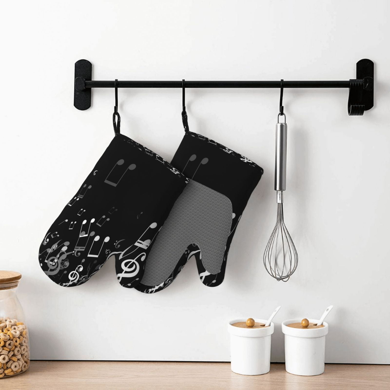 Hirioo Falling Musical for Silicone Oven Mitts for BBQ, Baking, Cooking, Set of 2, Heat Resistant 260℃, Non-Slip Kitchen Essentials