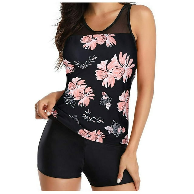 Women Tankini Swimsuit Tummy Control Top With Shorts Two Piece Bathing Suit