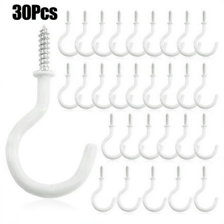 TALENO 30 PCS Cup Hooks,Ceiling Hanging Hooks Screw Cup Hooks Utility Black Screw-in Hooks Heavy Duty Mug Cup Hook Holders for Hanging Tea Cup Key Indoor and Outdoor Use (White)
