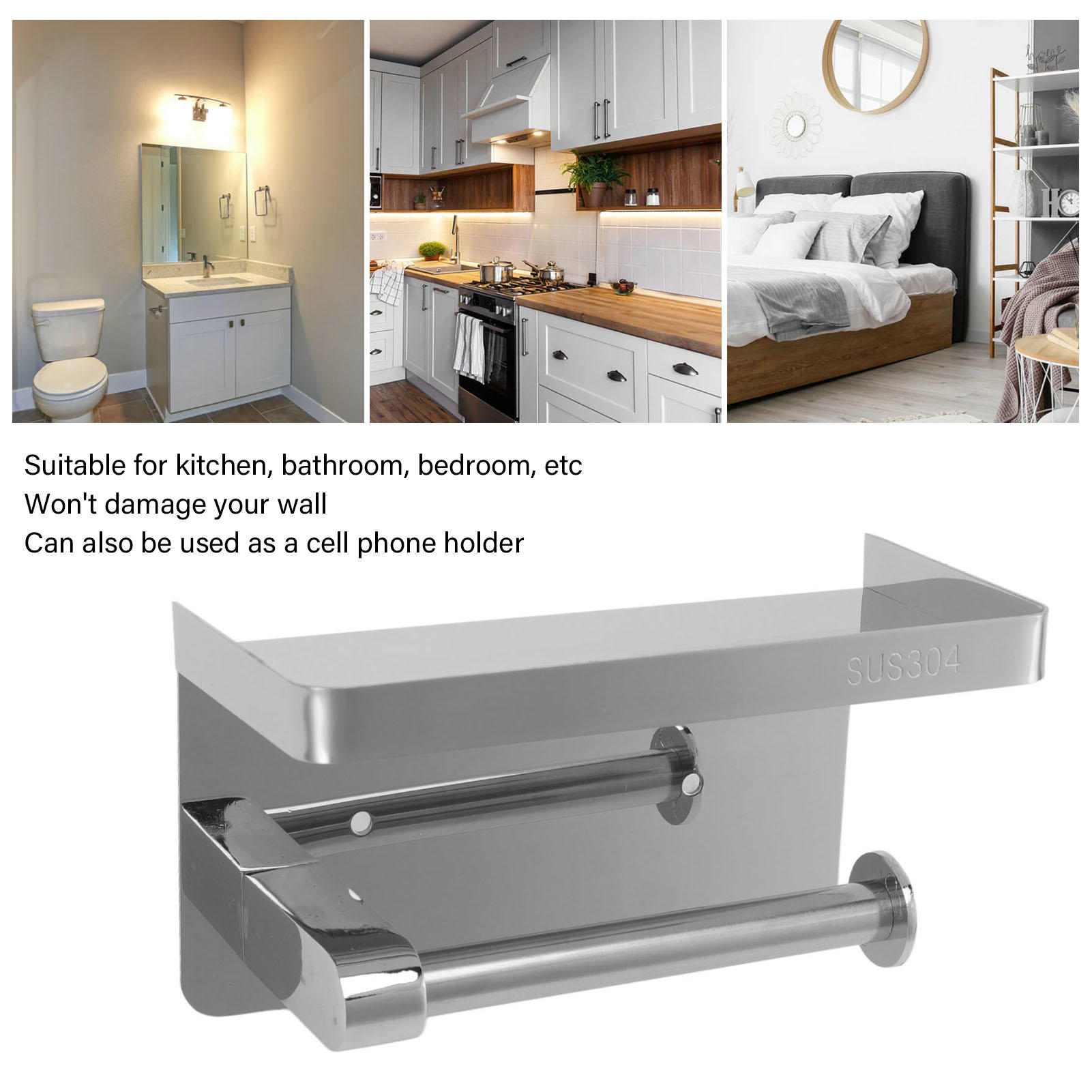 BIMZUC Stainless Steel Wall‑Mounted Toilet Paper Holder with Shelf – Minimalist Design, Waterproof, No‑Drill Installation, Dual‑Purpose Organizer