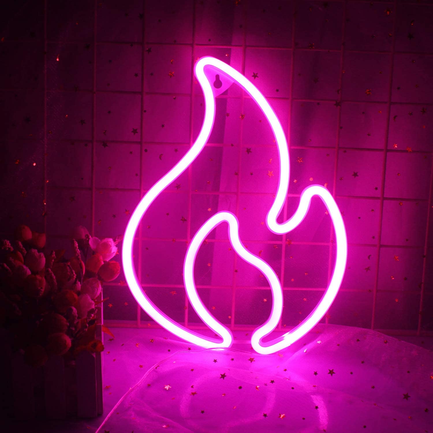 Flame Neon Signs for Wall Decor, Fire LED Neon Light Signs for Bedroom ...
