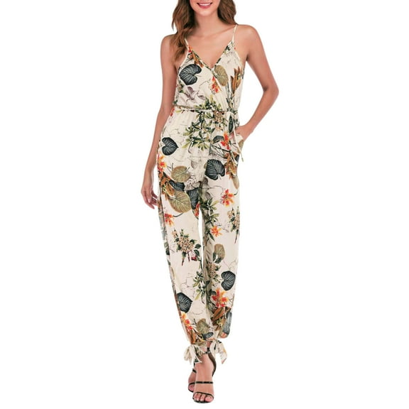 Baqcunre Jumpsuits for Women Womens Sexy V Neck Spaghetti Straps Drawstring Waist Jumpsuit with Pockets Jumpsuits for Women Dressy One Piece Jumpsuits for Women