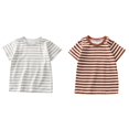 thumbnail image 1 of (2-Pack) Rinsvye Kids Striped Short Sleeve T Shirt Unisex Design Top And Girls Basic Yet Stylish Item For Wardrobe Layering Or Standalone Wear Soft Comfortable Fit, 1 of 7