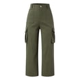 thumbnail image 2 of Gibobby Pantalones tipo cargo para mujer petite casual Pantalones cargo de corte recto ajustables Pantalones de senderismo holgados de cintura alta con bolsillo(Verde,XL), 2 of 5