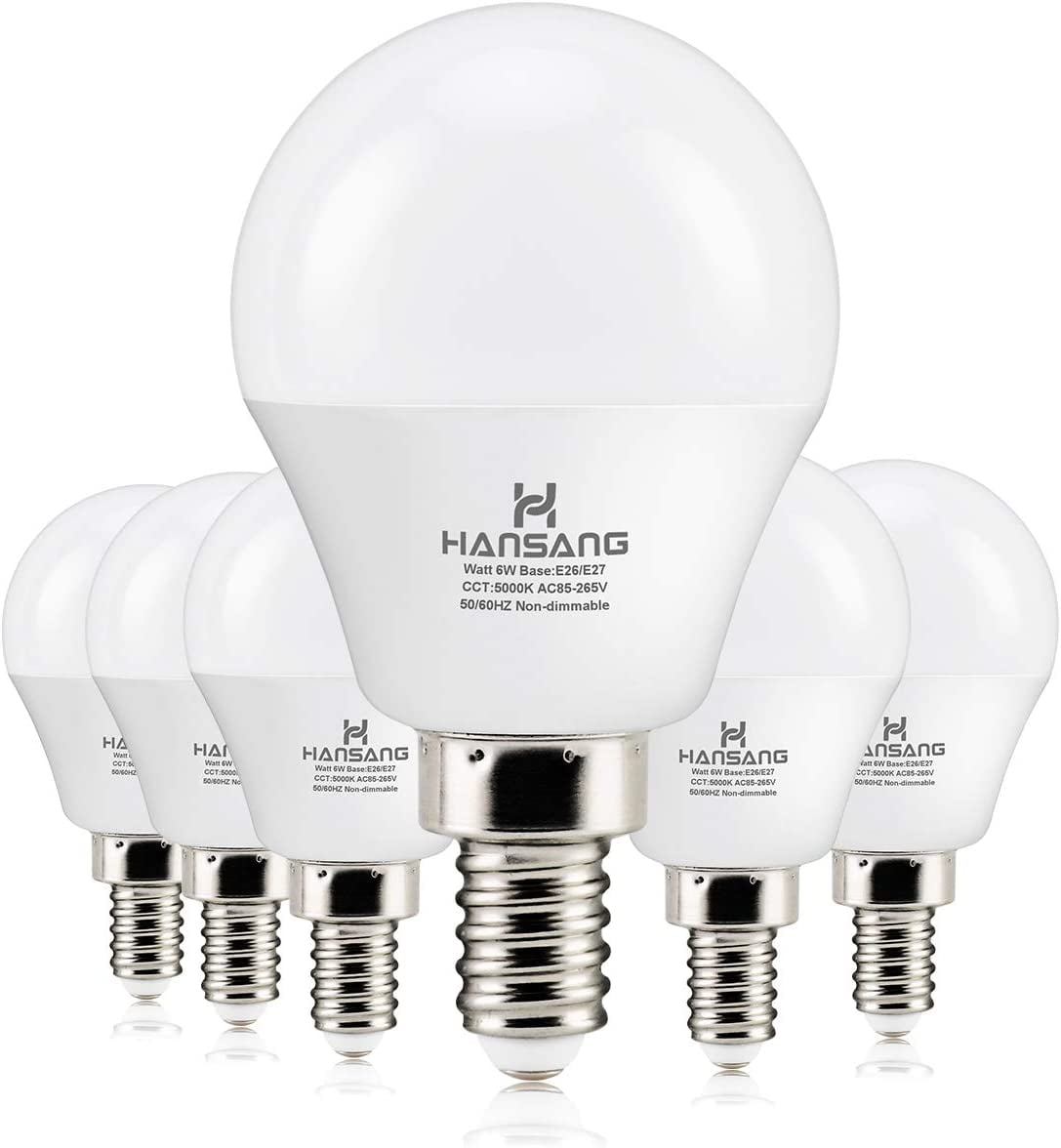 plug Renaissance Neuropathie 6 watt(60w Equivalent) Hansang LED Bulbs Light E12 Screw Base Candelabra  Round Bulb 600 Lumen,High CRI,Warm White 2700K,G14 Decorative Bulb Non  dimmable for Ceiling Fan 120V Pack of 6 (Warm White ) -