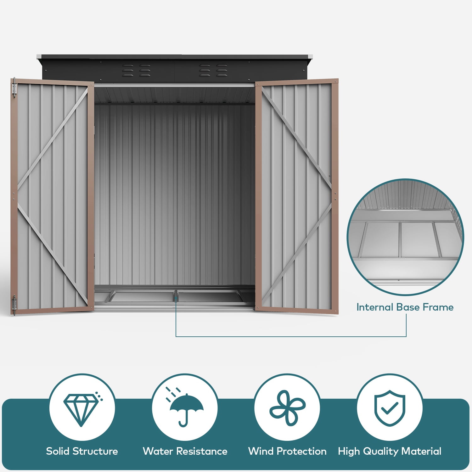 Lofka 6x4 FT Outdoor Storage Shed , Metal Garden Sheds & Outdoor Storage with Lockable Door for Backyard, Patio, Lawn, Brown