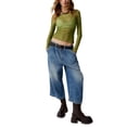 thumbnail image 3 of Women Y2k Lace See Through Long Sleeve Tees Sexy Slim Fitted Crop Top Solid Color Stretchy Fashion Shirts Outfit, 3 of 5