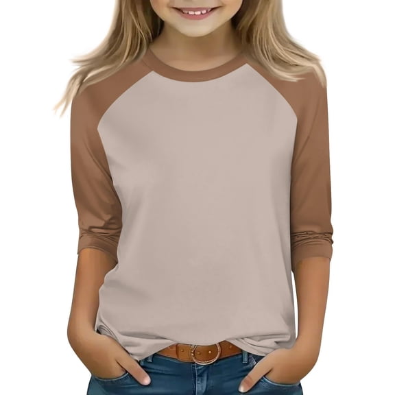 YunPes Girls Baseball Raglan T-Shirt 3/4 Sleeve Soft Tee Classic Casual Top Crewneck Color Block Cute Spring Summer Blouses Tops