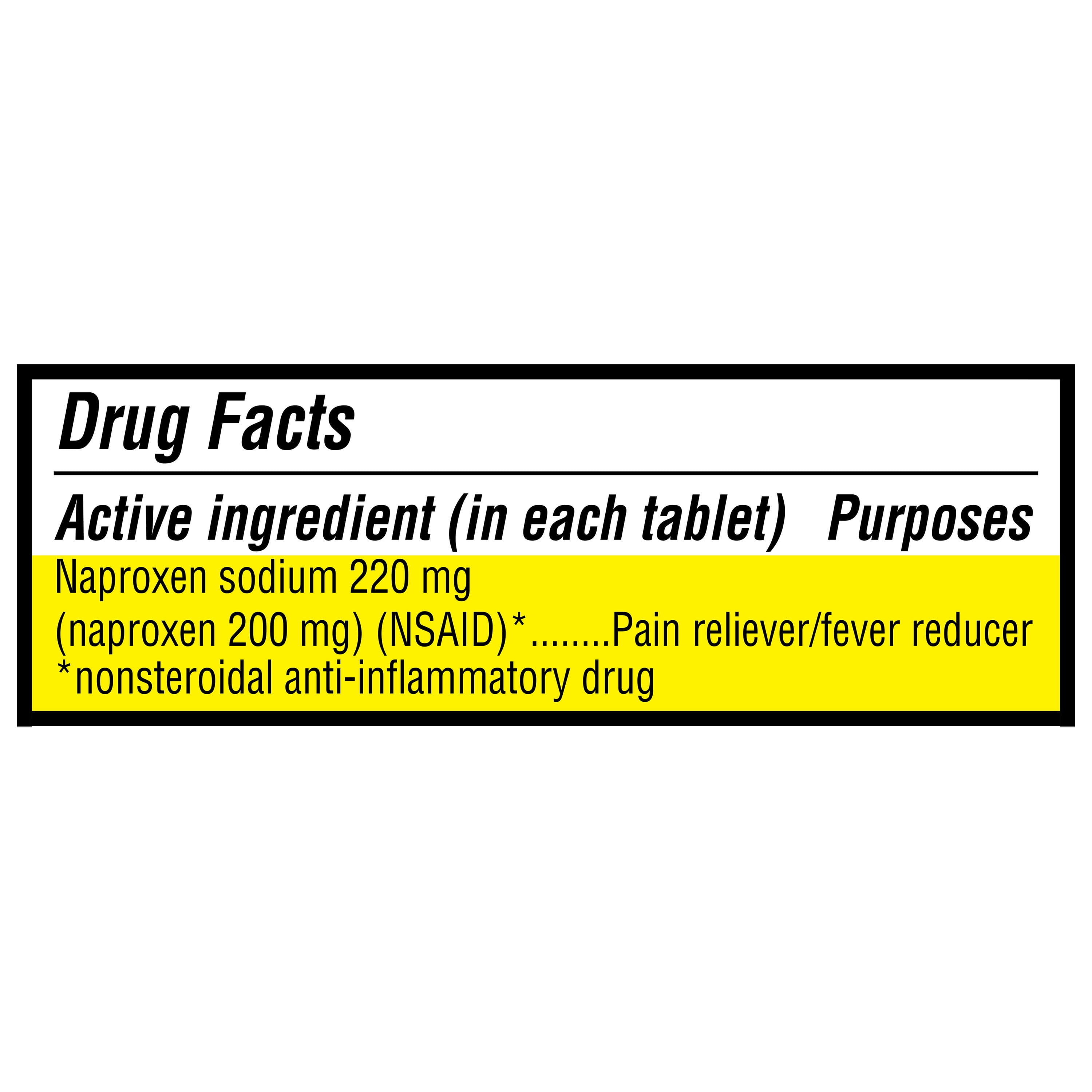 Equate All Day Back & Muscle Pain Relief Naproxen Sodium Tablets, 220mg, 200 Count, Compare to Aleve® Back and Muscle Pain Tablets Active Ingredient