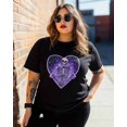 thumbnail image 3 of T Shirts for Women Short Sleeve Cotton Crewneck T-Shirt, Skull Purple Heart Trendy Tee Tops Casual Basic T-Shirts, XS-5XL Black 3XL, 3 of 7