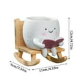 thumbnail image 3 of Ceramic Planter Pot with Cute Cartoon Character Reading Book, Decorative Succulent Plant Container for Home Office Desk, Unique Gift Idea, Rocking Chair Style Design, 3 of 9