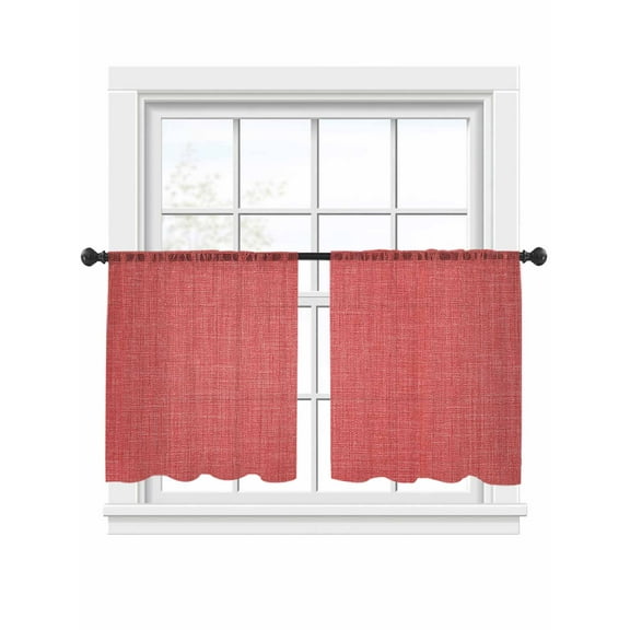 Coral Red Linen Sheer Curtains 54 inches Long, Farmhouse Pure Color Country Vintage Light Filtering Sheer Window Curtains Rod Pocket Voile Drapes for Bedroom Living Room, 2 Panels 52"W x 54"L