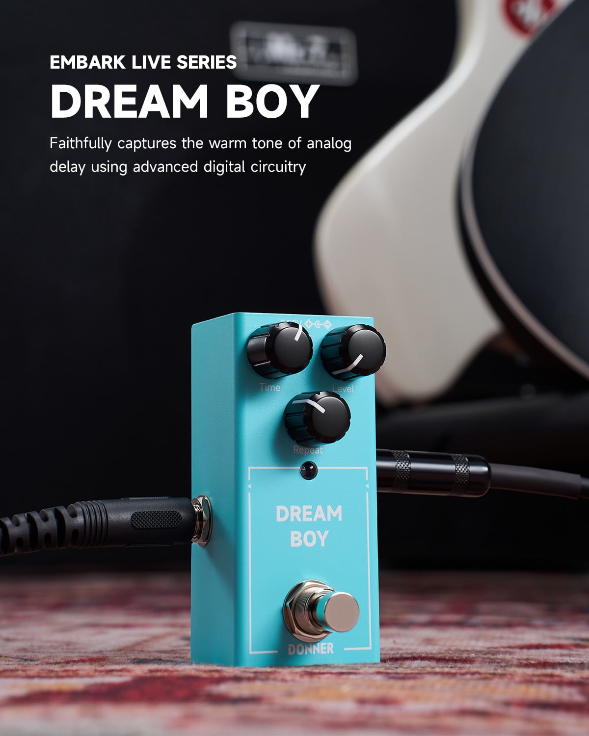 Donner Guitar Delay Pedal, Blue Mini Delay Guitar Effect Pedal Vintage Delay True Bypass