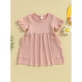 thumbnail image 2 of Toddler Baby Girl Dress Ribbed Solid Color Ruffle Sleeve Dresses with Pocket Kids Casual Summer Beach Party Sundress, 2 of 7