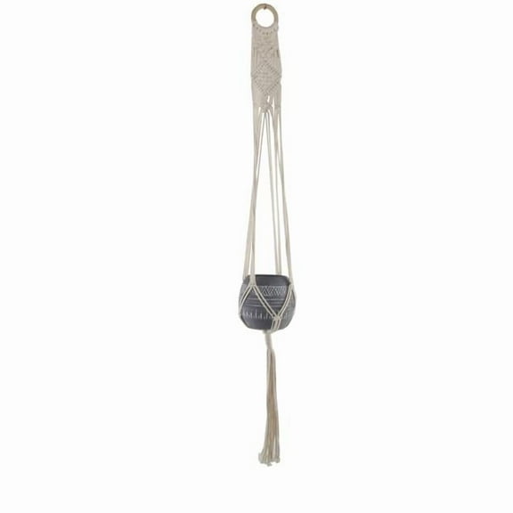 Flora Bunda 43" H hanging macrame with Aztec Ceramic Pot,Clay Grey