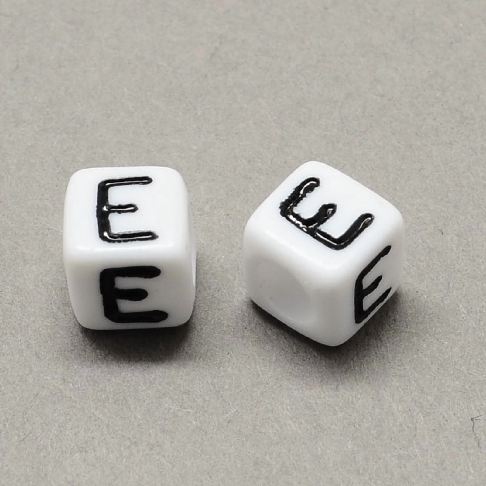 500g Large Hole Acrylic Letter European Beads Horizontal Hole White & Black Cube with Letter.E 7~8x7~8x7~8mm Hole: 4mm about 1144pcs/500g