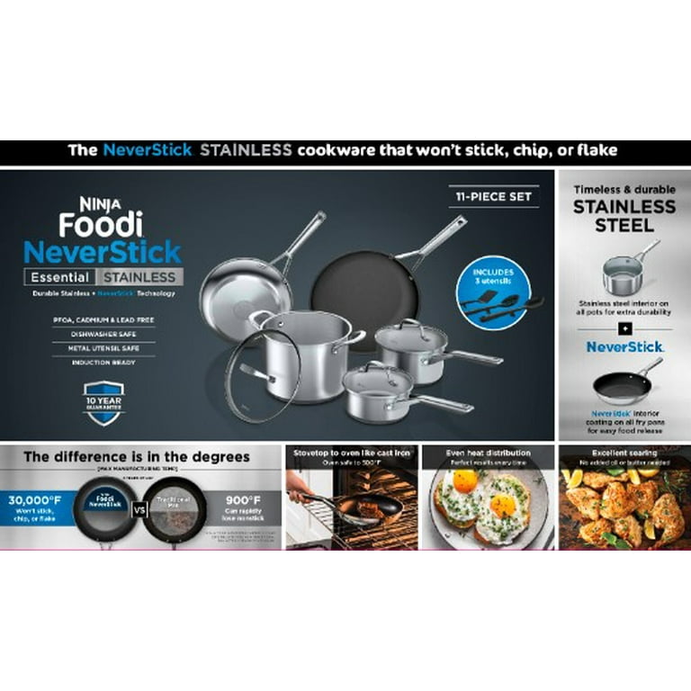 Ninja Foodi NeverStick Essential Stainless 11-Piece Cookware Set (C79600)