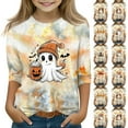 thumbnail image 2 of Abcomgle Girls Halloween Shirts 10-12 Spooky Tie Dye Bownot Tee Shirts for Girls Crewneck 3/4 Sleeve T-Shirts for Kid Girls Fall Funny Scary Tee Top Girls,5-6 Years, 2 of 5