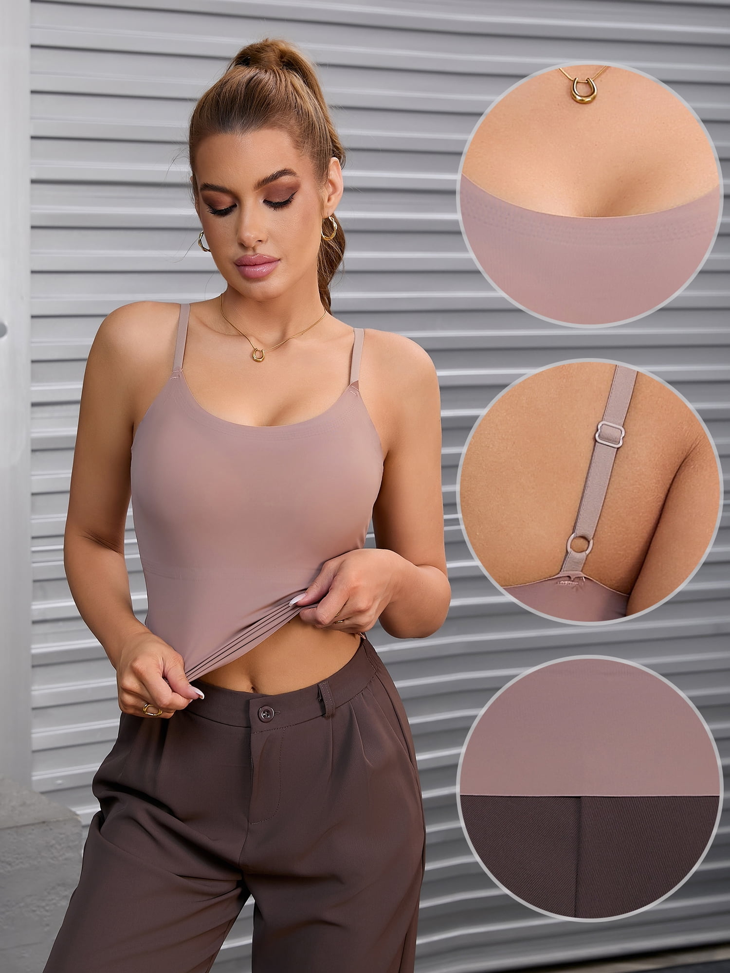 DARING DIVA Women's Body Shaper Cami Vest Tummy Control Shapewear Camisoles Brown L