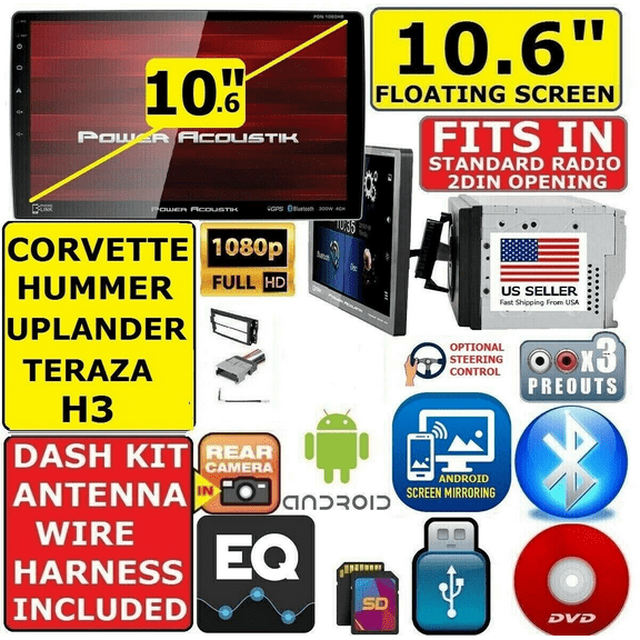 CORVETTE HUMMER H3 10.6" BLUETOOTH USB CD/DVD CAR RADIO STEREO PKG