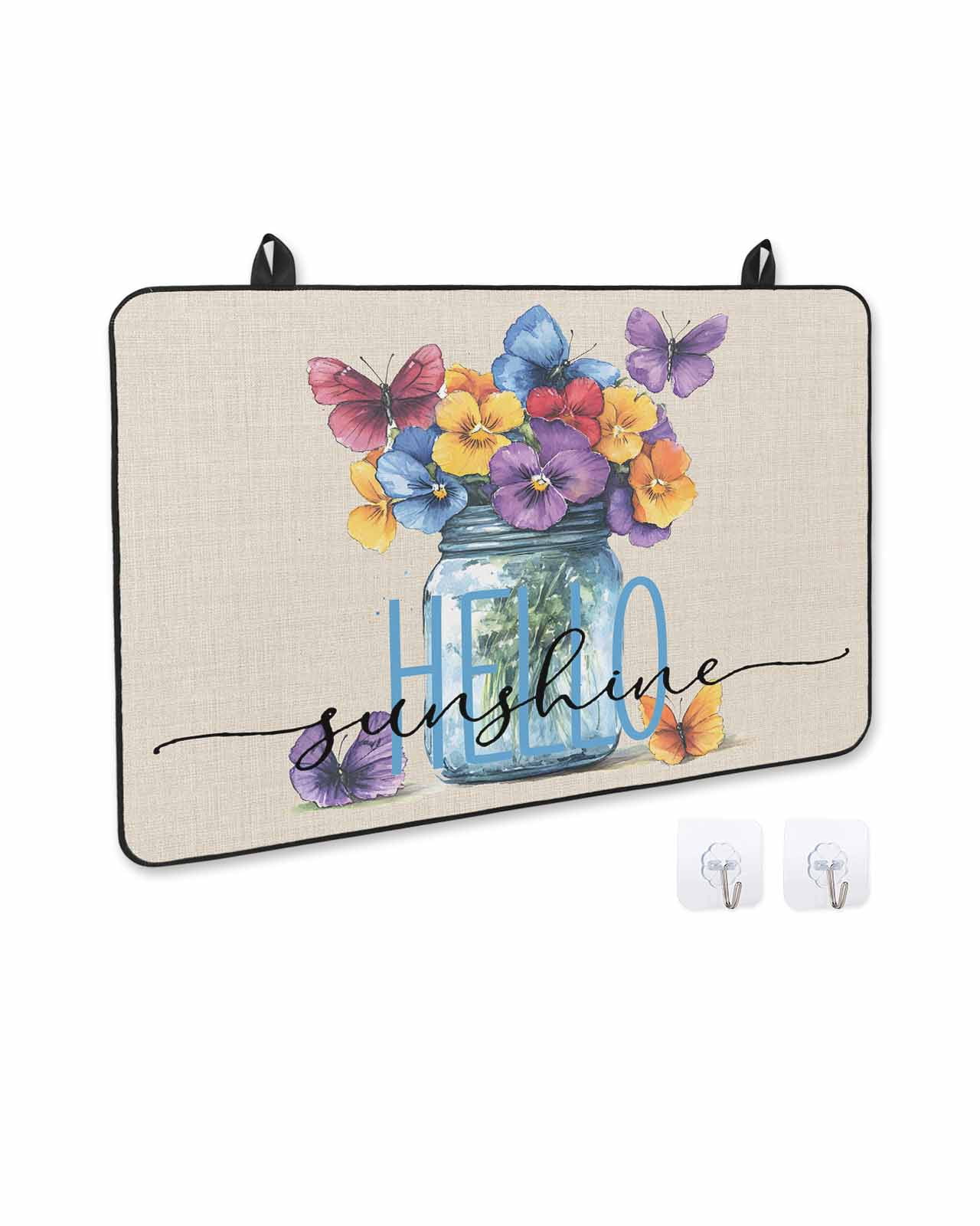 nqOlkjepod Large Induction Cooktop Protector Mat 24"x21", Purple Flower Stove Top Covers for Electric Stove, Blue Yellow Floral Bottle Country Plant Stove Burner Cover Mats, Glass Top Stove Cover
